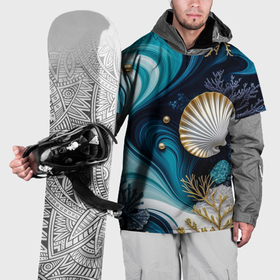 Накидка на куртку 3D с принтом Кораллы и ракушки на бирюзовой глубине в Петрозаводске, 100% полиэстер |  | 
