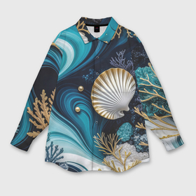 Мужская рубашка oversize 3D с принтом Кораллы и ракушки на бирюзовой глубине в Курске,  |  | 