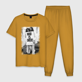 Мужская пижама хлопок с принтом Джон и Йоко в Тюмени, 100% хлопок | брюки и футболка прямого кроя, без карманов, на брюках мягкая резинка на поясе и по низу штанин
 | Тематика изображения на принте: 