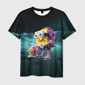 Мужская футболка 3D с принтом Sponge Bob and snail Gary   fantasy   ai art в Кировске, 100% полиэфир | прямой крой, круглый вырез горловины, длина до линии бедер | 