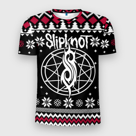 Мужская футболка 3D Slim с принтом Slipknot christmas sweater в Курске, 100% полиэстер с улучшенными характеристиками | приталенный силуэт, круглая горловина, широкие плечи, сужается к линии бедра | Тематика изображения на принте: 