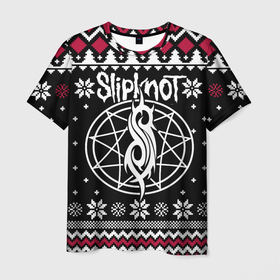 Мужская футболка 3D с принтом Slipknot christmas sweater в Екатеринбурге, 100% полиэфир | прямой крой, круглый вырез горловины, длина до линии бедер | Тематика изображения на принте: 