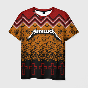 Мужская футболка 3D с принтом Metallica christmas sweater в Белгороде, 100% полиэфир | прямой крой, круглый вырез горловины, длина до линии бедер | 