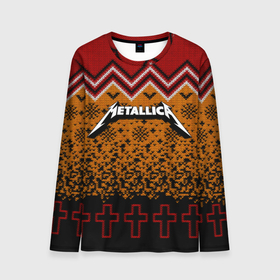 Мужской лонгслив 3D с принтом Metallica christmas sweater в Новосибирске, 100% полиэстер | длинные рукава, круглый вырез горловины, полуприлегающий силуэт | 