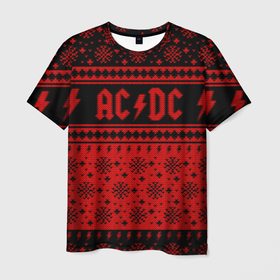 Мужская футболка 3D с принтом AC DC christmas sweater , 100% полиэфир | прямой крой, круглый вырез горловины, длина до линии бедер | 