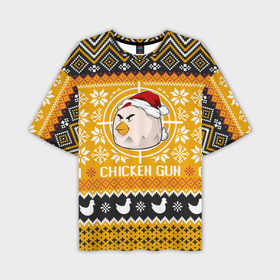 Мужская футболка oversize 3D с принтом Chicken gun christmas sweater ,  |  | 