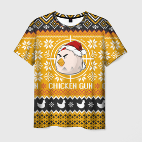 Мужская футболка 3D с принтом Chicken gun christmas sweater , 100% полиэфир | прямой крой, круглый вырез горловины, длина до линии бедер | 