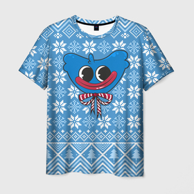 Мужская футболка 3D с принтом Huggy Wuggy christmas sweater в Курске, 100% полиэфир | прямой крой, круглый вырез горловины, длина до линии бедер | 