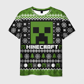 Мужская футболка 3D с принтом Minecraft christmas sweater , 100% полиэфир | прямой крой, круглый вырез горловины, длина до линии бедер | 