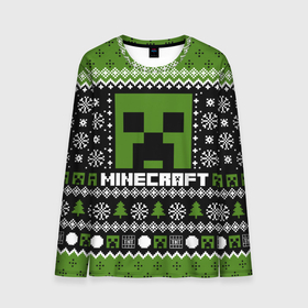 Мужской лонгслив 3D с принтом Minecraft christmas sweater , 100% полиэстер | длинные рукава, круглый вырез горловины, полуприлегающий силуэт | 