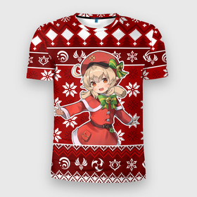 Мужская футболка 3D Slim с принтом Klee christmas sweater в Тюмени, 100% полиэстер с улучшенными характеристиками | приталенный силуэт, круглая горловина, широкие плечи, сужается к линии бедра | 