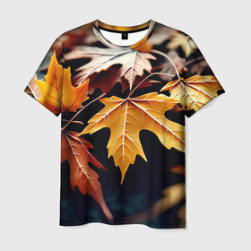 Мужская футболка 3D с принтом Осенние листья   нейросеть в Петрозаводске, 100% полиэфир | прямой крой, круглый вырез горловины, длина до линии бедер | 