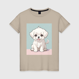 Женская футболка хлопок с принтом Милые щенки в Екатеринбурге, 100% хлопок | прямой крой, круглый вырез горловины, длина до линии бедер, слегка спущенное плечо | 
