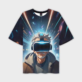 Мужская футболка oversize 3D с принтом Пожилой мужчина в очках VR в Белгороде,  |  | Тематика изображения на принте: 
