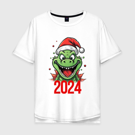 Мужская футболка хлопок Oversize с принтом Дракон проказник 2024 в Санкт-Петербурге, 100% хлопок | свободный крой, круглый ворот, “спинка” длиннее передней части | 