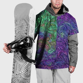 Накидка на куртку 3D с принтом Вьющийся узор фиолетовый и зелёный в Тюмени, 100% полиэстер |  | 