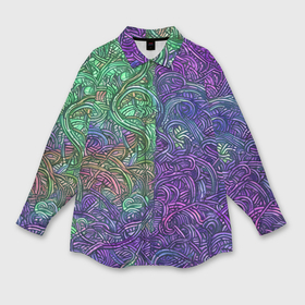 Мужская рубашка oversize 3D с принтом Вьющийся узор фиолетовый и зелёный в Тюмени,  |  | 