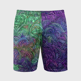 Мужские шорты спортивные с принтом Вьющийся узор фиолетовый и зелёный в Тюмени,  |  | Тематика изображения на принте: 