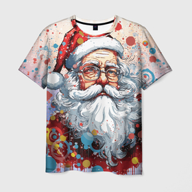Мужская футболка 3D с принтом Яркий Санта в Екатеринбурге, 100% полиэфир | прямой крой, круглый вырез горловины, длина до линии бедер | 