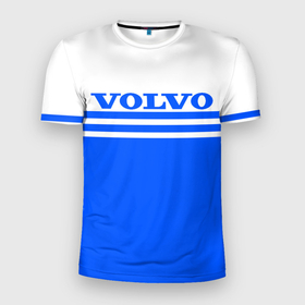 Мужская футболка 3D Slim с принтом Вольво   две синии полосы в Петрозаводске, 100% полиэстер с улучшенными характеристиками | приталенный силуэт, круглая горловина, широкие плечи, сужается к линии бедра | 