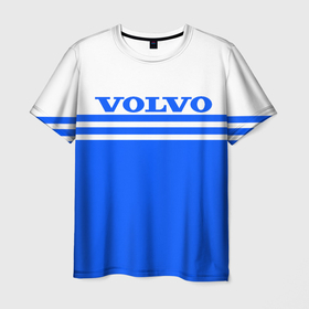 Мужская футболка 3D с принтом Вольво   две синии полосы в Петрозаводске, 100% полиэфир | прямой крой, круглый вырез горловины, длина до линии бедер | 