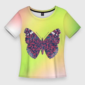 Женская футболка 3D Slim с принтом Бабочка с синим дымом на крыльях. ,  |  | 