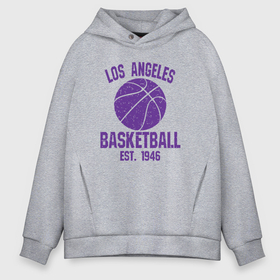 Мужское худи Oversize хлопок с принтом Basketball Los Angeles в Курске, френч-терри — 70% хлопок, 30% полиэстер. Мягкий теплый начес внутри —100% хлопок | боковые карманы, эластичные манжеты и нижняя кромка, капюшон на магнитной кнопке | 