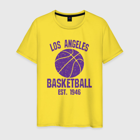 Мужская футболка хлопок с принтом Basketball Los Angeles в Курске, 100% хлопок | прямой крой, круглый вырез горловины, длина до линии бедер, слегка спущенное плечо. | 
