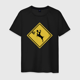 Мужская футболка хлопок с принтом Deer basketball в Кировске, 100% хлопок | прямой крой, круглый вырез горловины, длина до линии бедер, слегка спущенное плечо. | 