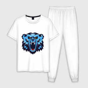 Мужская пижама хлопок с принтом Голова синего медведя маскота в Курске, 100% хлопок | брюки и футболка прямого кроя, без карманов, на брюках мягкая резинка на поясе и по низу штанин
 | 