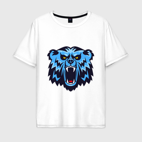 Мужская футболка хлопок Oversize с принтом Голова синего медведя маскота в Курске, 100% хлопок | свободный крой, круглый ворот, “спинка” длиннее передней части | 