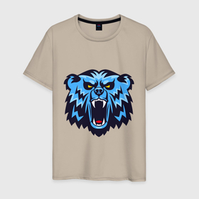 Мужская футболка хлопок с принтом Голова синего медведя маскота в Курске, 100% хлопок | прямой крой, круглый вырез горловины, длина до линии бедер, слегка спущенное плечо. | 