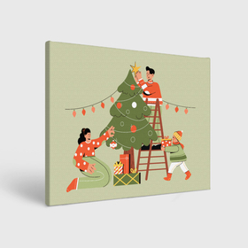 Холст прямоугольный с принтом Семья наряжает новогоднюю елку в Курске, 100% ПВХ |  | Тематика изображения на принте: 