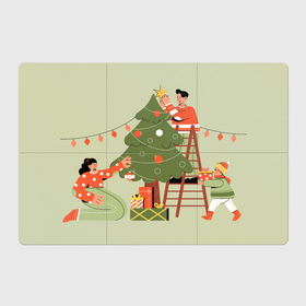 Магнитный плакат 3Х2 с принтом Семья наряжает новогоднюю елку в Кировске, Полимерный материал с магнитным слоем | 6 деталей размером 9*9 см | Тематика изображения на принте: 