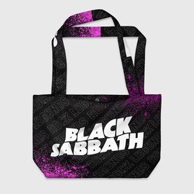 Пляжная сумка 3D с принтом Black Sabbath rock legends по горизонтали в Новосибирске, 100% полиэстер | застегивается на металлическую кнопку; внутренний карман застегивается на молнию. Стенки укреплены специальным мягким материалом, чтобы защитить содержимое от несильных ударов
 | 