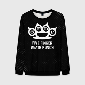 Мужской свитшот 3D с принтом Five Finger Death Punch glitch на темном фоне в Тюмени, 100% полиэстер с мягким внутренним слоем | круглый вырез горловины, мягкая резинка на манжетах и поясе, свободная посадка по фигуре | 