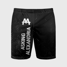 Мужские шорты спортивные с принтом Asking Alexandria glitch на темном фоне по вертикали ,  |  | Тематика изображения на принте: 