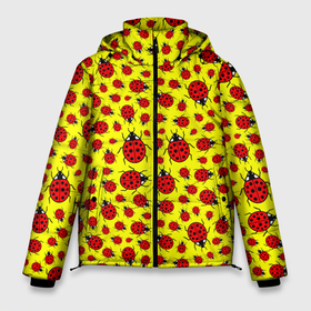 Мужская зимняя куртка 3D с принтом Божьи коровки цветные в Новосибирске, верх — 100% полиэстер; подкладка — 100% полиэстер; утеплитель — 100% полиэстер | длина ниже бедра, свободный силуэт Оверсайз. Есть воротник-стойка, отстегивающийся капюшон и ветрозащитная планка. 

Боковые карманы с листочкой на кнопках и внутренний карман на молнии. | Тематика изображения на принте: 