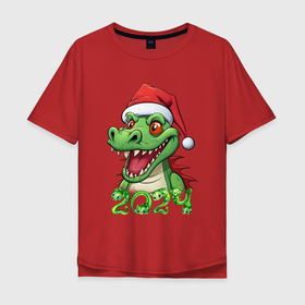 Мужская футболка хлопок Oversize с принтом Дракон снегозавр в городе Новоалтайск, 100% хлопок | свободный крой, круглый ворот, “спинка” длиннее передней части | 
