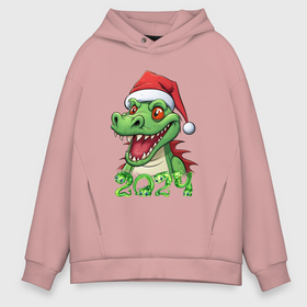 Мужское худи Oversize хлопок с принтом Дракон снегозавр в городе Новоалтайск, френч-терри — 70% хлопок, 30% полиэстер. Мягкий теплый начес внутри —100% хлопок | боковые карманы, эластичные манжеты и нижняя кромка, капюшон на магнитной кнопке | 