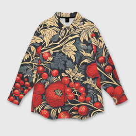 Мужская рубашка oversize 3D с принтом Новогодние  ягодки и узоры в Курске,  |  | Тематика изображения на принте: 