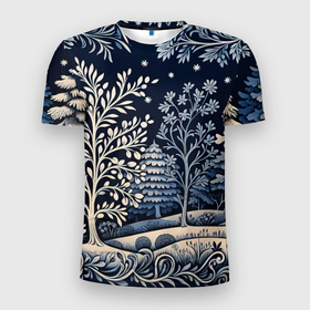 Мужская футболка 3D Slim с принтом Ледяные узоры нового года в Белгороде, 100% полиэстер с улучшенными характеристиками | приталенный силуэт, круглая горловина, широкие плечи, сужается к линии бедра | Тематика изображения на принте: 