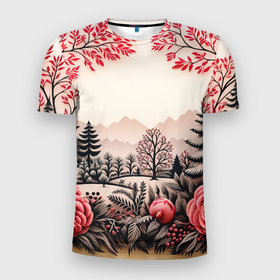 Мужская футболка 3D Slim с принтом Украшения зимы новый год в Курске, 100% полиэстер с улучшенными характеристиками | приталенный силуэт, круглая горловина, широкие плечи, сужается к линии бедра | 
