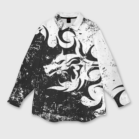 Мужская рубашка oversize 3D с принтом Черно белый дракон 2024 ,  |  | Тематика изображения на принте: 