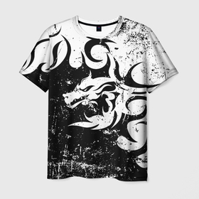 Мужская футболка 3D с принтом Черно белый дракон 2024 в Петрозаводске, 100% полиэфир | прямой крой, круглый вырез горловины, длина до линии бедер | 
