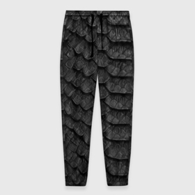 Мужские брюки 3D с принтом черная кожа рептилии в Новосибирске, 100% полиэстер | манжеты по низу, эластичный пояс регулируется шнурком, по бокам два кармана без застежек, внутренняя часть кармана из мелкой сетки | 