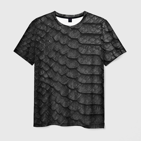 Мужская футболка 3D с принтом черная кожа рептилии , 100% полиэфир | прямой крой, круглый вырез горловины, длина до линии бедер | 