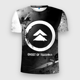 Мужская футболка 3D Slim с принтом Ghost of Tsushima glitch на темном фоне в Санкт-Петербурге, 100% полиэстер с улучшенными характеристиками | приталенный силуэт, круглая горловина, широкие плечи, сужается к линии бедра | 
