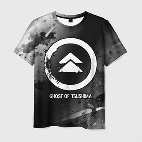 Мужская футболка 3D с принтом Ghost of Tsushima glitch на темном фоне в Кировске, 100% полиэфир | прямой крой, круглый вырез горловины, длина до линии бедер | 