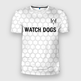 Мужская футболка 3D Slim с принтом Watch Dogs glitch на светлом фоне посередине в Санкт-Петербурге, 100% полиэстер с улучшенными характеристиками | приталенный силуэт, круглая горловина, широкие плечи, сужается к линии бедра | Тематика изображения на принте: 